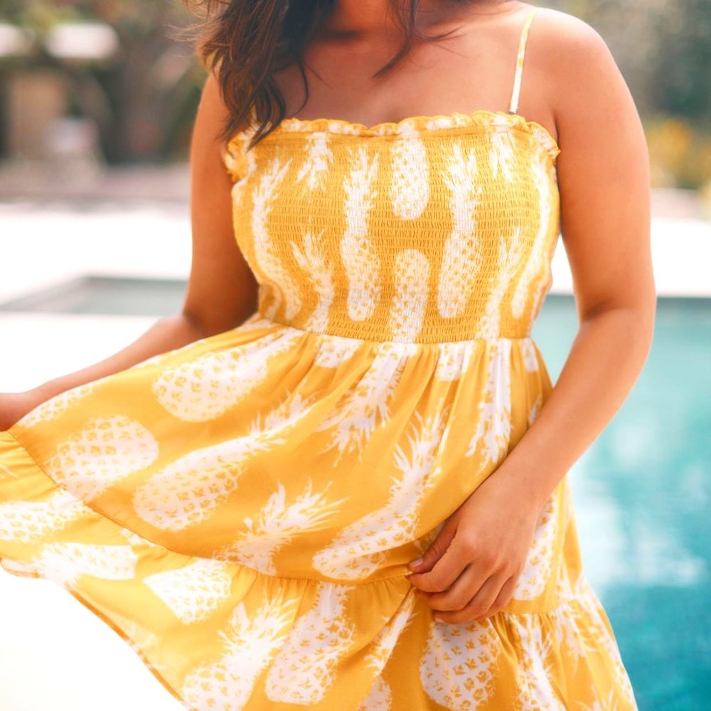 Anthropologie Yellow Pineapple Print Mini Dress